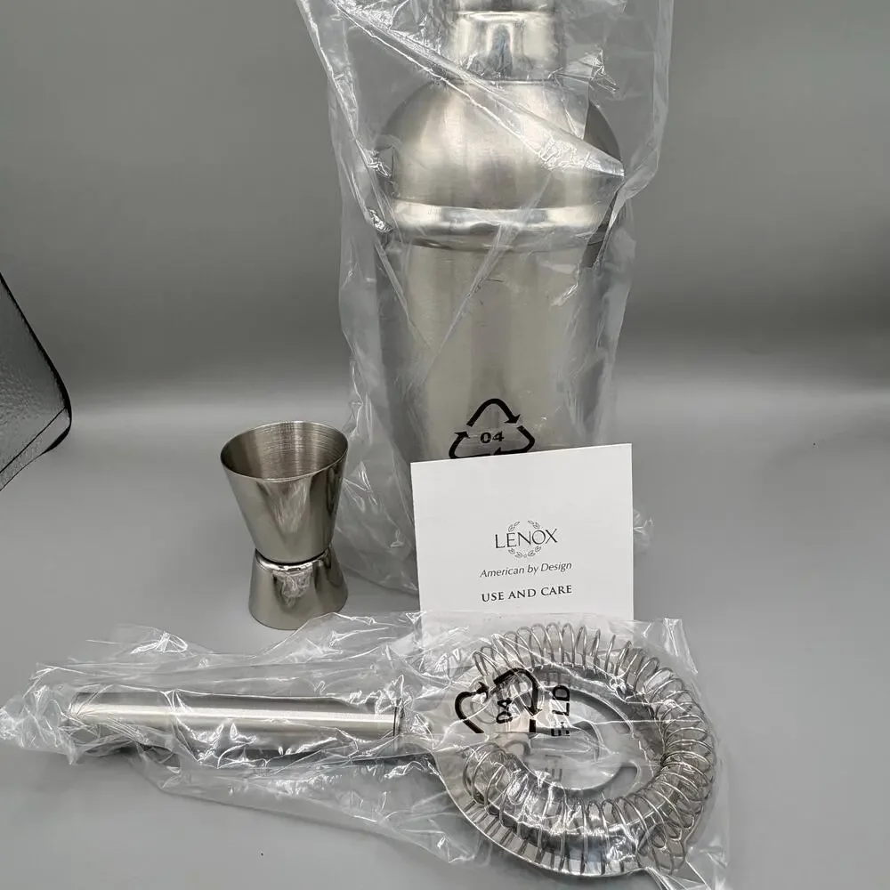 Lenox Tuscany Classics Collection Stainless Steel Cocktail Shaker Set New